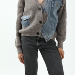 Patchwork Denim Knit Color Block Button Asymmetrical Pocket Cardigan -Women's Clothing Store c2a917f8 1ada 4e4f 841c c0e100bb5b12
