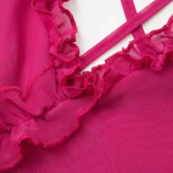 Sheer Mesh Ruffle Trim Asymmetrical Cross Backless Mini Dress -Women's Clothing Store c34bd574 a14c 404b a6a9 2e8d0c4ff772