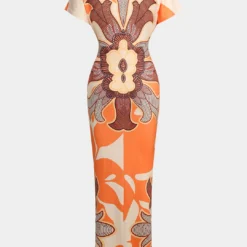 Geometric Leaves Print Ruched Short Sleeve Slit Midi Dress -Women's Clothing Store c39f5413 fde5 492b 97ef 4a1e68a48149