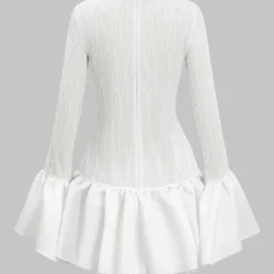 Textured Ruffle Long Sleeve Mini Dress -Women's Clothing Store c3afd3aa 841f 4770 8f9c f25195bcee6c