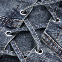 Denim Shirred Tie-Up Cami Top -Women's Clothing Store c41228c5 089a 42a1 b728 4f9bf7ccc35e