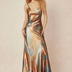 Tie Dye V-neck Satin Maxi Dress -Women's Clothing Store c43e3b29 97fb 44d7 9259 13f6efd503a0
