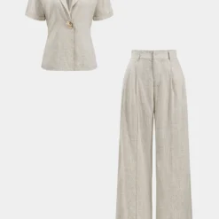 Linen Metallic Button Tie Back Short-Sleeve Shirt -Women's Clothing Store c4ff9f94 f5d3 435d 81f7 49b2beb65471