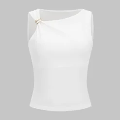 Asymmetrical Metallic Decor Tank Top