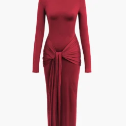 Wrap Ruched High Neck Long Sleeve Maxi Dress -Women's Clothing Store c59f7b61 293a 4b18 b273 ca8d4fca5e33