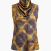 Geometric Print Ruched Tank Top