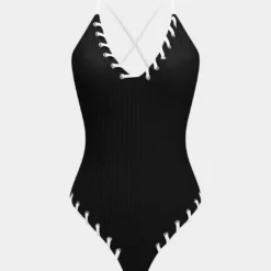 Contrast Whipstitching Tie Back Sleeveless Slip Bodysuit -Women's Clothing Store c5c726f4 412a 4ac2 93fc 7919b7249352