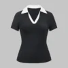 Basic Contrast Collar Short Sleeve T-Shirt