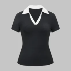 Basic Contrast Collar Short Sleeve T-Shirt