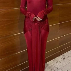 Wrap Ruched High Neck Long Sleeve Maxi Dress -Women's Clothing Store c67a7ce3 6a2e 4fce 9cde 12607ebb10de