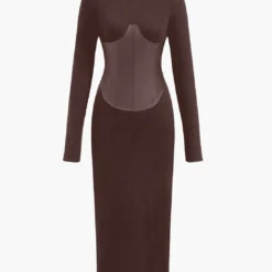 Solid Faux Leather Patchwork Midi Dress -Women's Clothing Store c6ca9b28 8879 429b b3e5 8d0afdceccc8