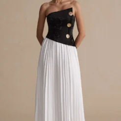 Solid Patchwork Pleated Asymmetrical Maxi Dress