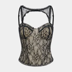 Lace Patchwork Cut Out Backless Bustier Tank Top