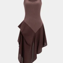 Linen Patchwork Ruched Asymmetrical Sleeveless Maxi Dress -Women's Clothing Store c7ace2bb a61b 4a6a 8f4e dd9271cd32c8