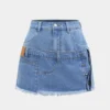Denim Asymmetrical Pocket Button Skirt