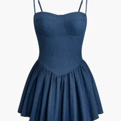 Pleated Bustier Denim Cami Dress