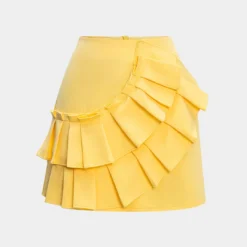 Solid Pleated Zipper Skirt