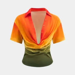 Ombre Print Satin Cowl Neck Short-Sleeve Shirt -Women's Clothing Store ca0c2244 c432 48d0 b5da a3ced7fa58d4