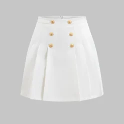 High Waist Button Detail Zipper Skirt