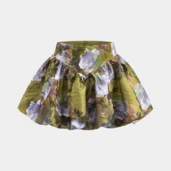 Jacquard Ruched Zipper Puff Hem Skirt