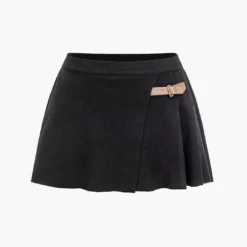 Solid Knit Belted Button Decoration Skirt