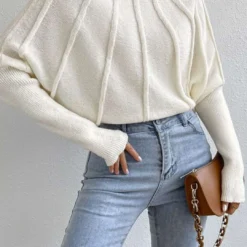 Mock Neck Textured Batwing Sleeve Sweater -Women's Clothing Store cb042dfa 6c27 463e a873 c68a4163ddcc