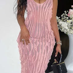 Sheer Ruffle Texture Halter Backless Maxi Dress -Women's Clothing Store cb1a78b2 a356 483a a54d 3bab75b56667