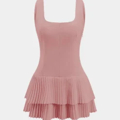 Solid Pleated Backless Mini Dress -Women's Clothing Store cb23b151 9a86 4377 a23d 8989bdf0675a