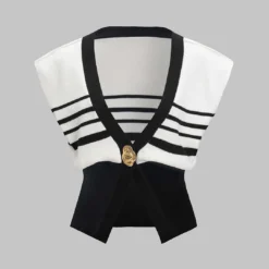 Knit Contrast Metallic Button V-Neck Tank Top