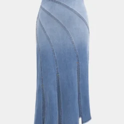 Denim Ombre Asymmetrical Frayed Slit Skirt