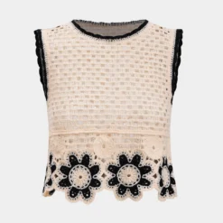 Knitted Cut Out Sleeveless Crochet Tank Top