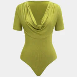 Cowl Neck Short Sleeve Ruched Bodysuit