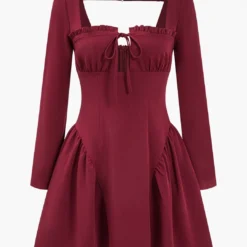 Solid Backless Ruched Tie-Up Mini Dress