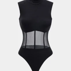 Mesh Patchwork Corset Sleeveless Bodysuit