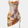 Watercolor Print Ruched Sleeveless Mini Dress