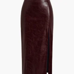 Faux Leather Side Slit Skirt