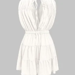 V-Neck Belted Ruched Tie-Up Sleeveless Mini Dress -Women's Clothing Store cfd9bd53 481c 471c 8a27 d1826984dc8c