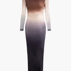 Tie Dye Ruched Mesh Long Sleeve Maxi Dress