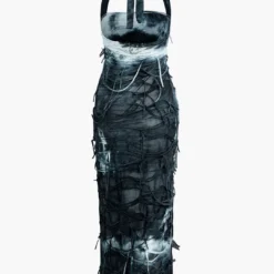 Tie Dye Distressed Mesh Slit Halter Maxi Dress -Women's Clothing Store d12a7df0 fbc5 4f21 b426 c420e99b5acf