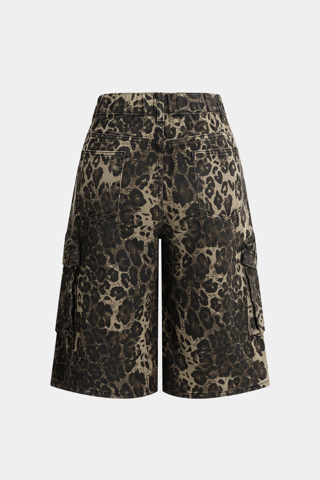 Denim Leopard Print Pocket Straight Leg Shorts 2 Denim Leopard Print Pocket Straight Leg Shorts - Image 2
