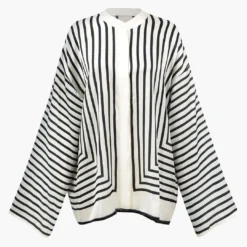 Stripe Print Satin Long-Sleeve Shirt -Women's Clothing Store d2464813 95a1 45f8 8f49 fb7530c45132