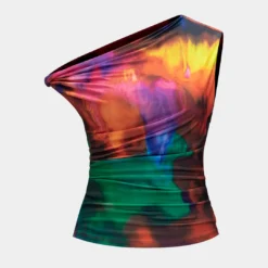 Abstract Print Twist Knot One Shoulder Asymmetrical Tank Top