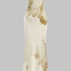 Marble Print Strapless Sleeveless Maxi Dress