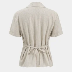 Linen Metallic Button Tie Back Short-Sleeve Shirt -Women's Clothing Store d3dcfad2 a348 41f4 a483 10ee0cb43784