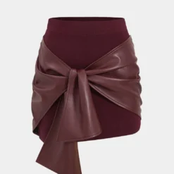 Patchwork Faux Leather Tie Front Mini Skirt -Women's Clothing Store d4311a29 0349 4bc7 8ef9 855084b3edfd