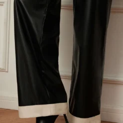 Faux Leather Asymmetrical Patchwork Trousers -Women's Clothing Store d487bc19 0fa1 446c 8b57 7bec80051381