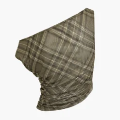 Plaid Print Asymmetrical Ruched Cami Top -Women's Clothing Store d4c40e56 2bea 44bd 8d69 06e5e6b76879