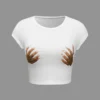 Hands Print Round Neck Crop T-shirt