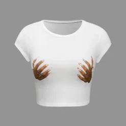 Hands Print Round Neck Crop T-shirt