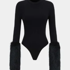 Patchwork Fur Long Sleeve Bodysuit